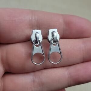 Silver tone zipper pull post earrings